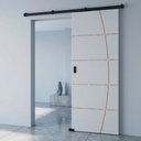 Ver imagem 1 de Porta Branca Friso 23 90x210cm + Kit Correr Preto Sobrepor
