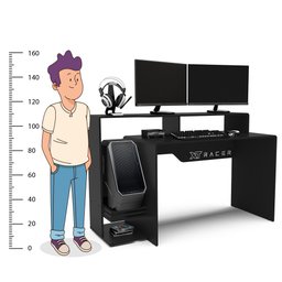 Mesa Gamer E Escritóro Xt Racer Expert Politorno Preto/Branco - 5