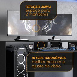 Mesa Gamer E Escritóro Xt Racer Expert Politorno Preto/Branco - 8