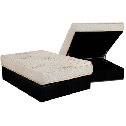 Conjunto Box Baú Casal: Colchão Espuma Luckspuma D33 Supreme Floral + Base Crc Suede Black(138x188