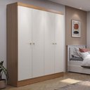 Ver imagem 1 de Guarda Roupa 4 Portas de Abrir Solteiro 135cm 5 Nichos Renzo Carvalho com Off White