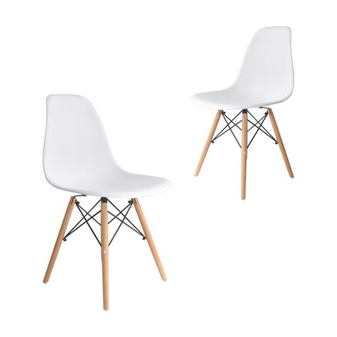 Kit com 2 Cadeira Eames Eiffel Wood Branca para Sala de Jantar