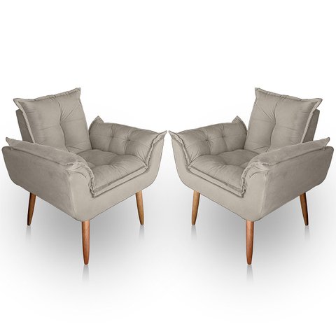 Kit 02 Poltrona para Sala e Quarto Decorativa Opala Suede Bege