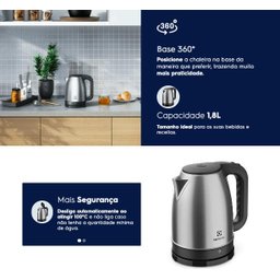 Chaleira Elétrica Electrolux 1,8l Inox Efficient Eek10 220v - 3