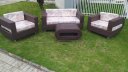 Ver imagem 1 de Conjunto de Sofá Fibra Sintética Quadrado Vazado - 1 Sofá 2L + 2 Poltronas + 1 Mesa Centro - Tecido 