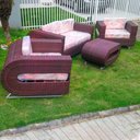 Ver imagem 2 de Conjunto de Sofá Fibra Sintética Quadrado Vazado - 1 Sofá 2L + 2 Poltronas + 1 Mesa Centro - Tecido 