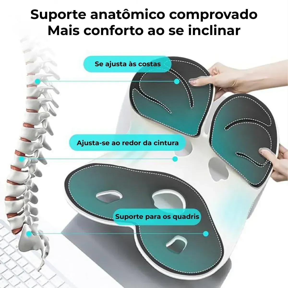 Ver imagem 4 de Assento Ergonômico Ortopédico com Apoio Lombar para Cadeira e Carro
