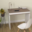Ver imagem 1 de Escrivaninha Mesa Escritório Home Office Luma 2 Portas 85cm Ipê e Branca Artany