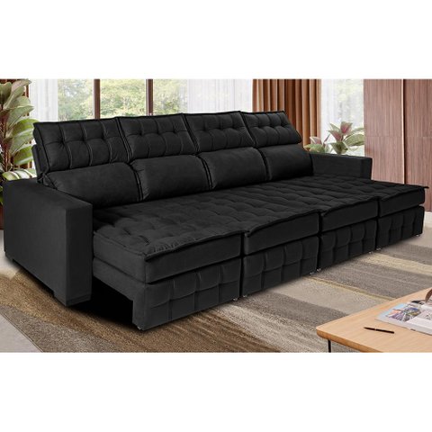Sofá Retrátil e Reclinável 3.20m Molas Ensacadas e Costura Tripla Cama inBox Nobre Suede Preto