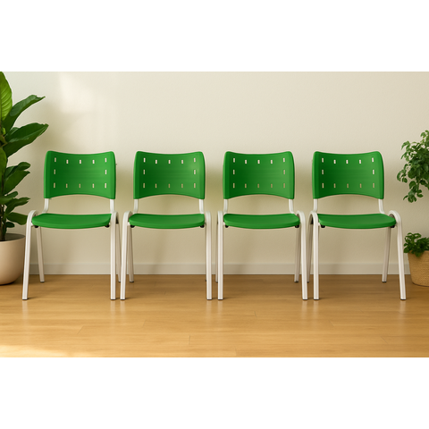 Kit com 4 Cadeiras Iso para Escola Escritório Comércio Verde Base Branca Ecomhome