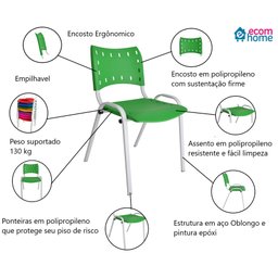 Kit com 4 Cadeiras Iso para Escola Escritório Comércio Verde Base Branca Ecomhome - 8