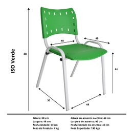 Kit com 4 Cadeiras Iso para Escola Escritório Comércio Verde Base Branca Ecomhome - 6