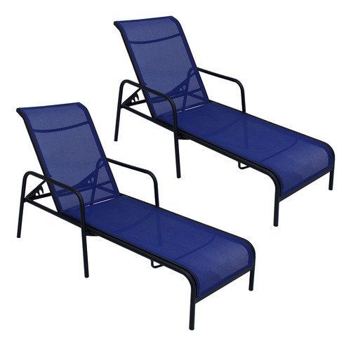 Kit 2 Espreguiçadeiras Piscina Tela Sling e Alumínio para Jardim - Azul