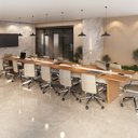Ver imagem 1 de Mesa Reunião Escritório 14 Lugares com Caixa de Tomada, Tampo Engrossurado 50mm Marrom/Freijó/Branco Artany