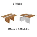 Ver imagem 5 de Mesa Reunião Escritório 14 Lugares com Caixa de Tomada, Tampo Engrossurado 50mm Marrom/Freijó/Branco Artany