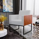 Ver imagem 4 de Kit 2 Poltronas Decorativas Sala Base Fixa Metal Helô L02 Linho Cinza Couríssimo Camel - Lyam