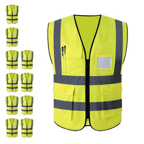 Colete Faixa Sinalizadora Kit 10 Uni Refletivo Blusao Segurança Trabalho Epi Fluorescente Obra Fisca