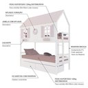 Ver imagem 4 de Beliche Casinha Bela com Coração 2 Gavetas - Madeira Maciça Branco/rosa | Housin