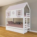 Ver imagem 1 de Beliche Casinha Bela com Coração 2 Gavetas - Madeira Maciça Branco/rosa | Housin