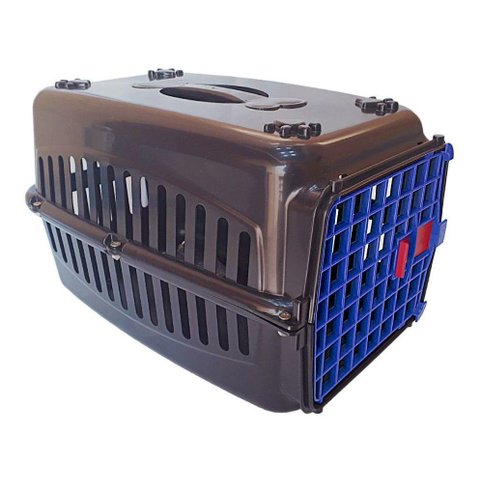 Caixa De Transporte Cães Nº3 Preta Com Porta Azul