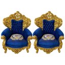 Ver imagem 1 de Par de Poltronas Clássicas Azul com Dourado para Hall e Sala 133x92x90cm