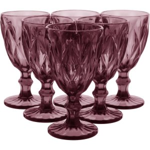 TAÇA ÁGUA 17x9x9cm 320ml VIDRO ROSA 6PÇ NH