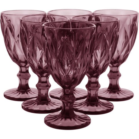 TAÇA ÁGUA 17x9x9cm 320ml VIDRO ROSA 6PÇ NH