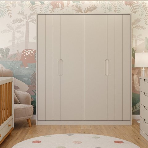 Guarda Roupa de Bebê 4 Portas 4 Gavetas Mel Off White Espresso Móveis Cinza