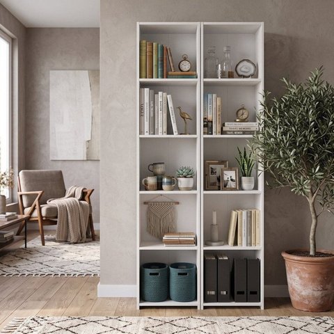 Kit 2 Estantes Multiuso Organizador 182x33cm 4 Prateleiras Funcionale Branco