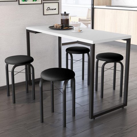Conjunto Mesa De Cozinha 120cm 4 Banquetas Branco