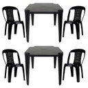 Ver imagem 1 de 2 Mesas Quadradas Plástico Monobloco 70cm Preta + 4 Cadeiras Vime Empilhável