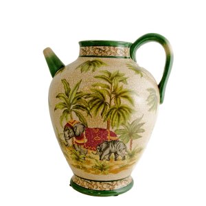 Uma Ode À Elegância Exótica: Jarro Cerâmico Craquelê Fendi com Elefantes