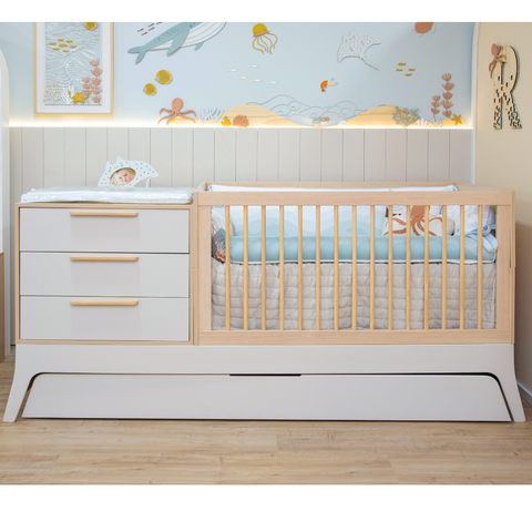 Berço Multifuncional para Bebê 5 em 1 Quater Linha Grow Up Carvalho com Areia