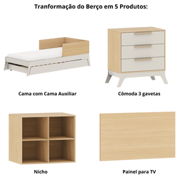 Berço Multifuncional para Bebê 5 em 1 Quater Linha Grow Up Carvalho com Areia - 6