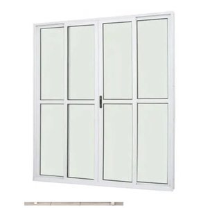 Porta de Alumínio de Correr 4 Folhas Com Trinco Abertura Central 210x150cm Branco Allo Esquadrias