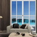 Ver imagem 2 de Porta de Alumínio de Correr 4 Folhas com Trinco Abertura Central 210x150cm Branco Allo Esquadrias