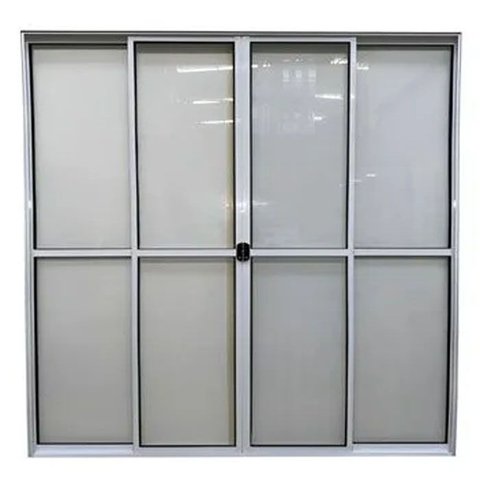 Porta de Alumínio de Correr 4 Folhas com Trinco Abertura Central 210x150cm Branco Allo Esquadrias