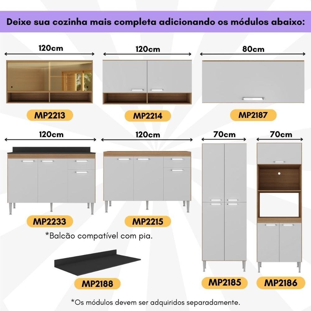 Armário Aéreo 120cm com Portas de Vidro Paris Multimóveis Mp2213 Rustic - 6