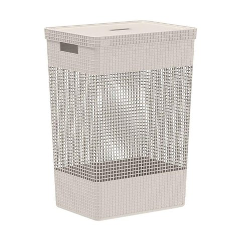 Cesto de Roupas com Tampa Grid ou 49 Litros 38 X 28 X 55,2 Cm Cor:bege