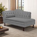 Ver imagem 1 de Divã Recamier Chaise Longue Lavínia 150cm Capitonê Pés de Madeira Linho Cinza - Desk Design