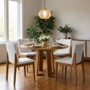 Ver imagem 2 de Mesa de Jantar 4 Lugares Redonda 117cm Tampo MDF Belly N01 Ypê - Lyam Decor