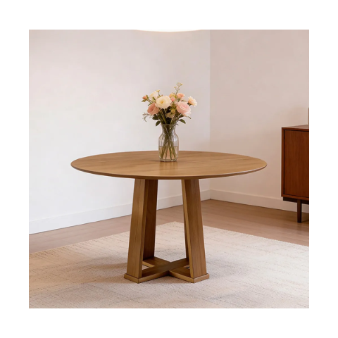 Mesa de Jantar 4 Lugares Redonda 117cm Tampo MDF Belly N01 Ypê - Lyam Decor