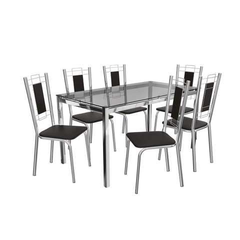Conjunto de Mesa Completo com 6 Cadeiras Estofadas Cmc035cr Kappesberg Crome