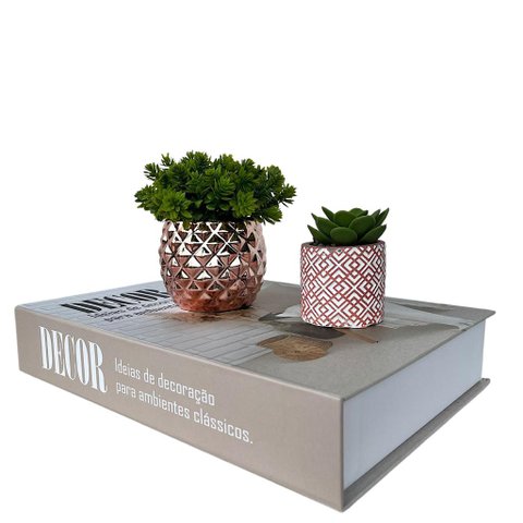 Decoração sala livro caixa fake + vaso cachepô + mini vaso