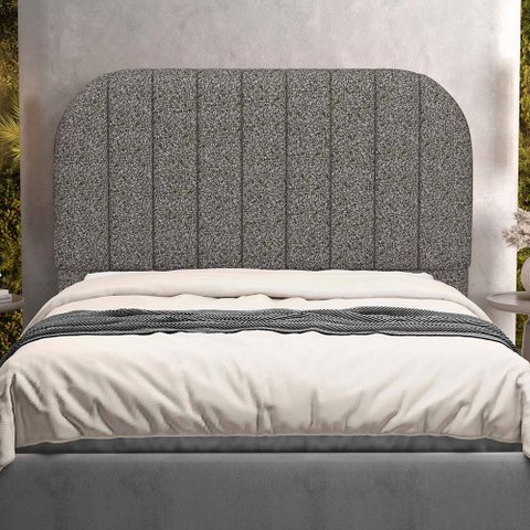 Cabeceira Cama Box Queen Estofada Orgânica 160cm Alice W01 Linho Mescla Chumbo- Lyam Decor