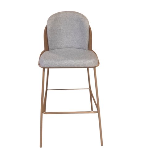 Banqueta com Encosto Estofado e Base em Aço Carbono Champanhe – Cristal Exclusiva Linho Cinza 202