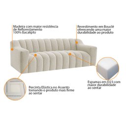 Kit 1 Sofá 180cm 1 Poltrona Luxo Recepção Sala Elegance Bouclé - 6