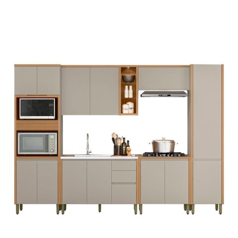 Cozinha Completa 6 Peças Arya 100% Mdf Jequitibá/gris Fosco - Sallar Home
