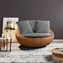Ver imagem 2 de Kit 2 Poltronas Giratória Sala de Estar com Almofadas Afrodite Cinza Caramelo Manchado Linho/PU G45 