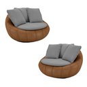 Ver imagem 1 de Kit 2 Poltronas Giratória Sala de Estar com Almofadas Afrodite Cinza Caramelo Manchado Linho/PU G45 
